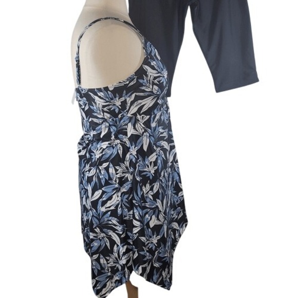 Ecupper Black and Blue Leaf Print 2 Piece Tankini Swimsuit - Picture 4 of 16